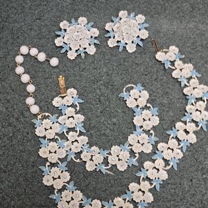 Vintage 1950s Floral Enamel Rhinestone Parure Set